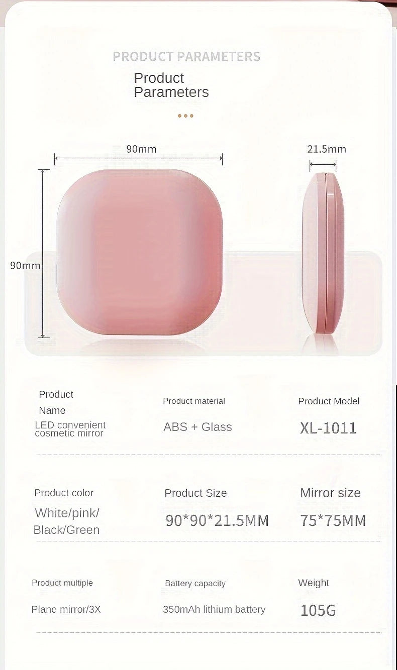 Compacte LED Make-upspiegel Roze + wit