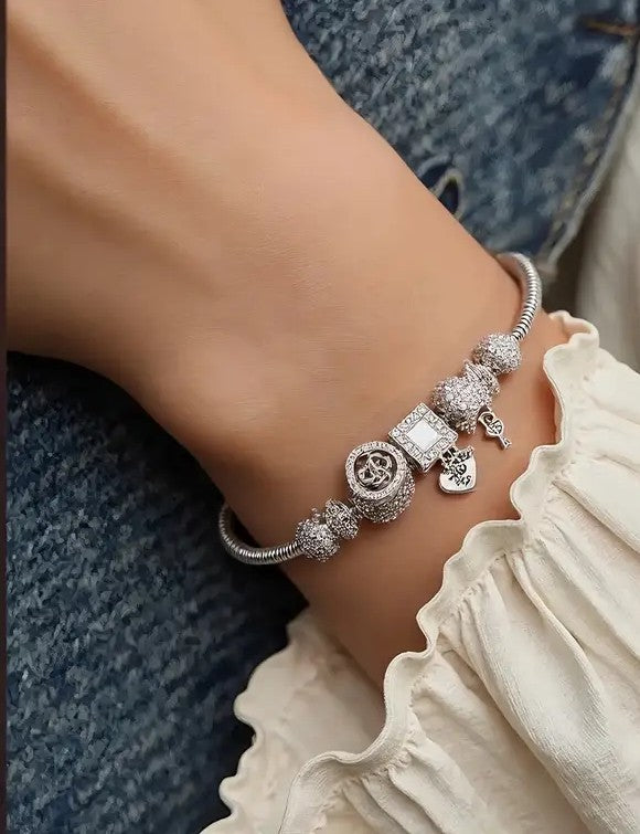 Elegante Armband met Hart- en Sleutelhanger van Stras