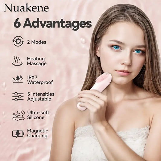 Facial Cleansing Brush + Heating massage I Elektrische Gezichtsreiniger - Siliconen borstel met trillingen voor de huid - Poriën scrubben