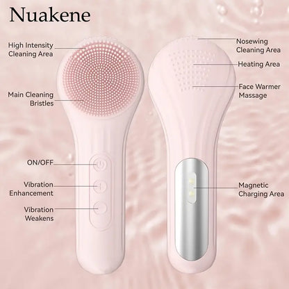 Facial Cleansing Brush + Heating massage I Elektrische Gezichtsreiniger - Siliconen borstel met trillingen voor de huid - Poriën scrubben