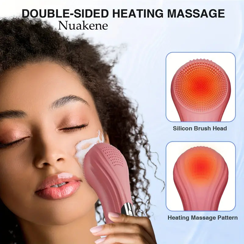 Facial Cleansing Brush + Heating massage I Elektrische Gezichtsreiniger - Siliconen borstel met trillingen voor de huid - Poriën scrubben
