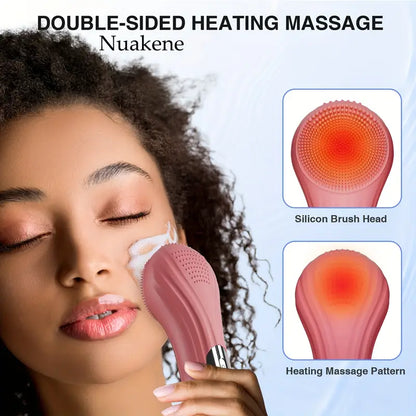 Facial Cleansing Brush + Heating massage I Elektrische Gezichtsreiniger - Siliconen borstel met trillingen voor de huid - Poriën scrubben