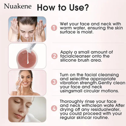 Facial Cleansing Brush + Heating massage I Elektrische Gezichtsreiniger - Siliconen borstel met trillingen voor de huid - Poriën scrubben