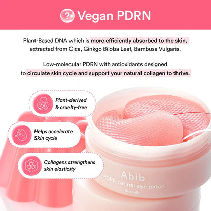 Abib - PDRN retinal eye patch Glow jelly - (60 ea) - Overnight Night Care, Brightens Skin Tone