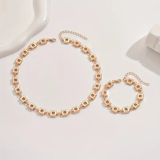 2-Delige Chic Sieradenset – Holle Vierkante Ketting & Armband