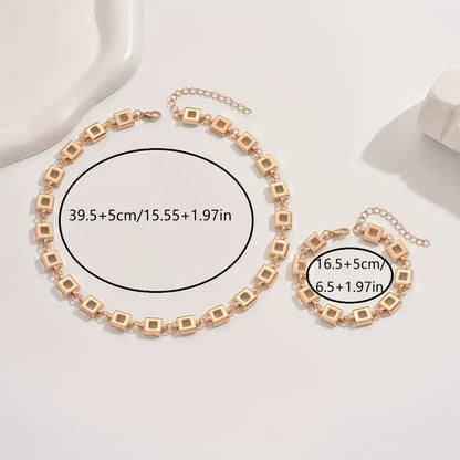 2-Delige Chic Sieradenset – Holle Vierkante Ketting & Armband