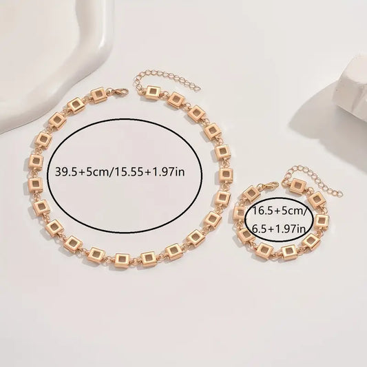 2-Delige Chic Sieradenset – Holle Vierkante Ketting & Armband
