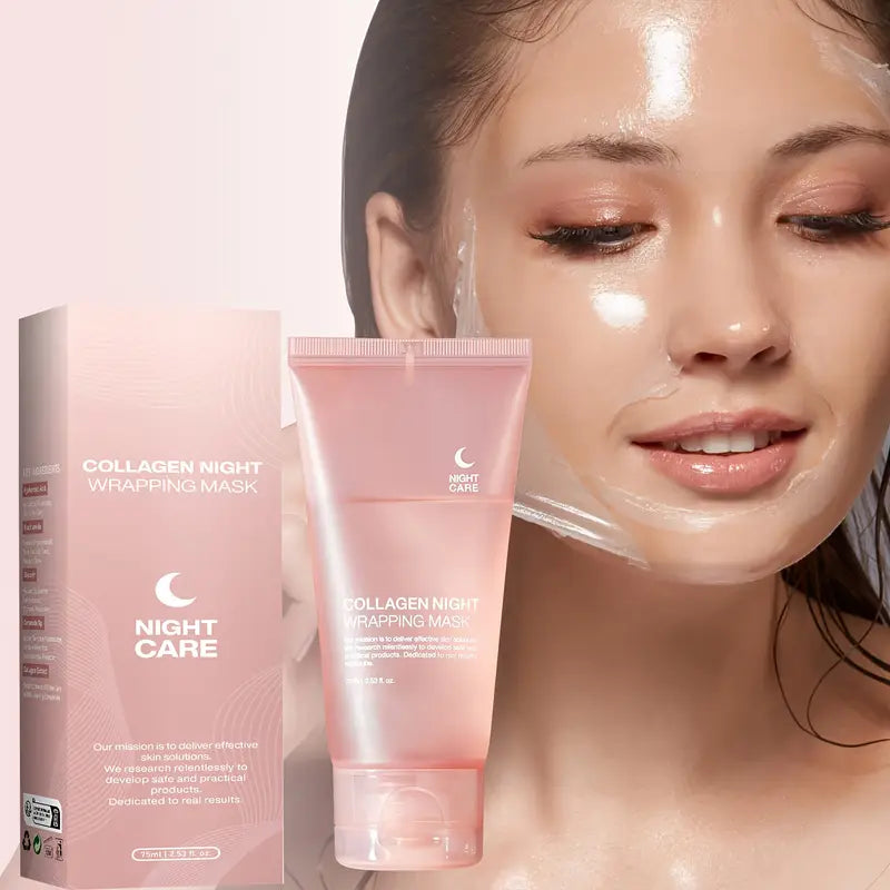 Collageen Hydraterend Gezichtsmasker 75ml - Night Wrapping Mask met Jelly Borstel- Glass Skin Effect – Fijne Poriën – Korean Skincare – Anti-Aging