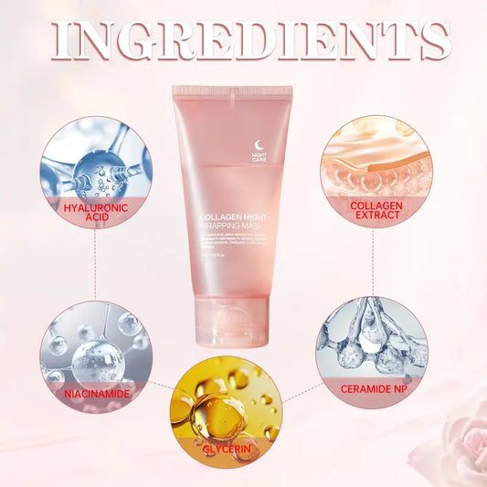 Collageen Hydraterend Gezichtsmasker 75ml - Night Wrapping Mask met Jelly Borstel- Glass Skin Effect – Fijne Poriën – Korean Skincare – Anti-Aging