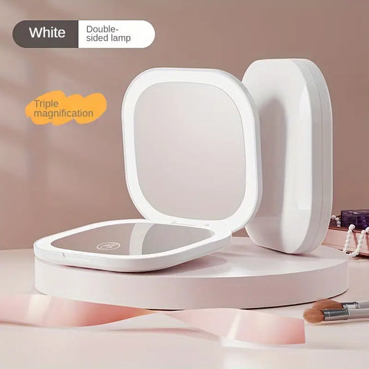 Compacte LED Make-upspiegel Roze + wit
