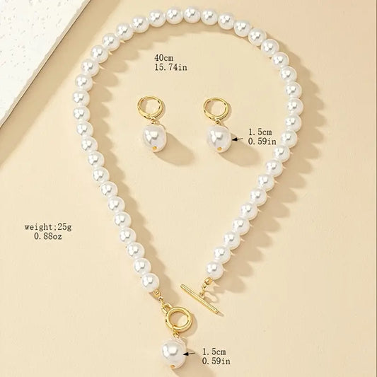 Elegante Franse Parelmoer Halsketting & Oorbellen Set