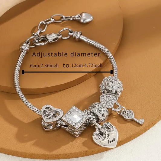 Elegante Armband met Hart- en Sleutelhanger van Stras