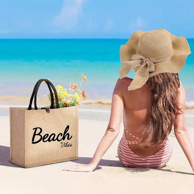 Stijlvolle Strandtas met Accessoires – Inclusief Strandhoed & Make-uptasje – Khaki